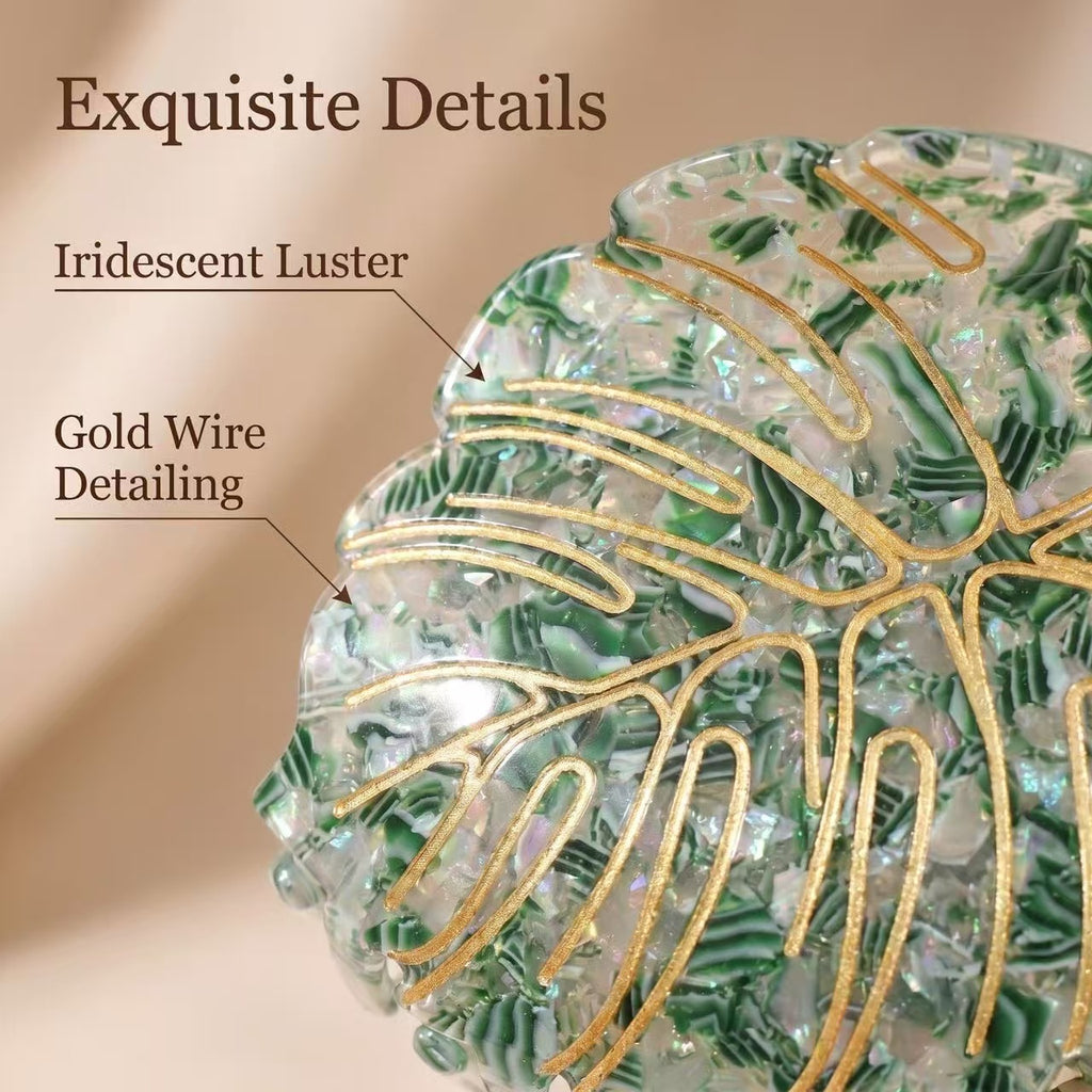 Monstera Leaf Gilded Hair Claw Clip - Aesthetic Tropical Palm Leaf Hair Jaw Clip for Women