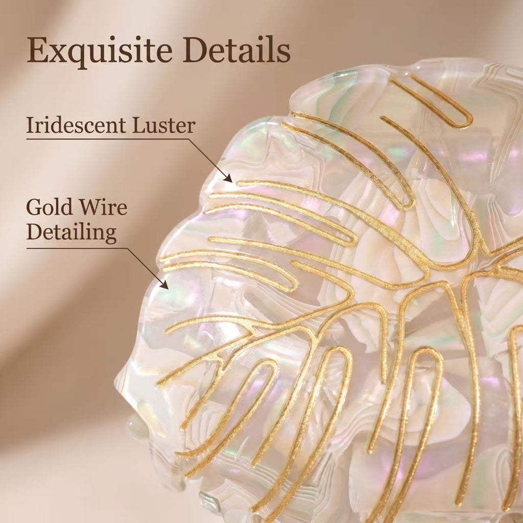 Monstera Leaf Gilded Hair Claw Clip - Aesthetic Tropical Palm Leaf Hair Jaw Clip for Women