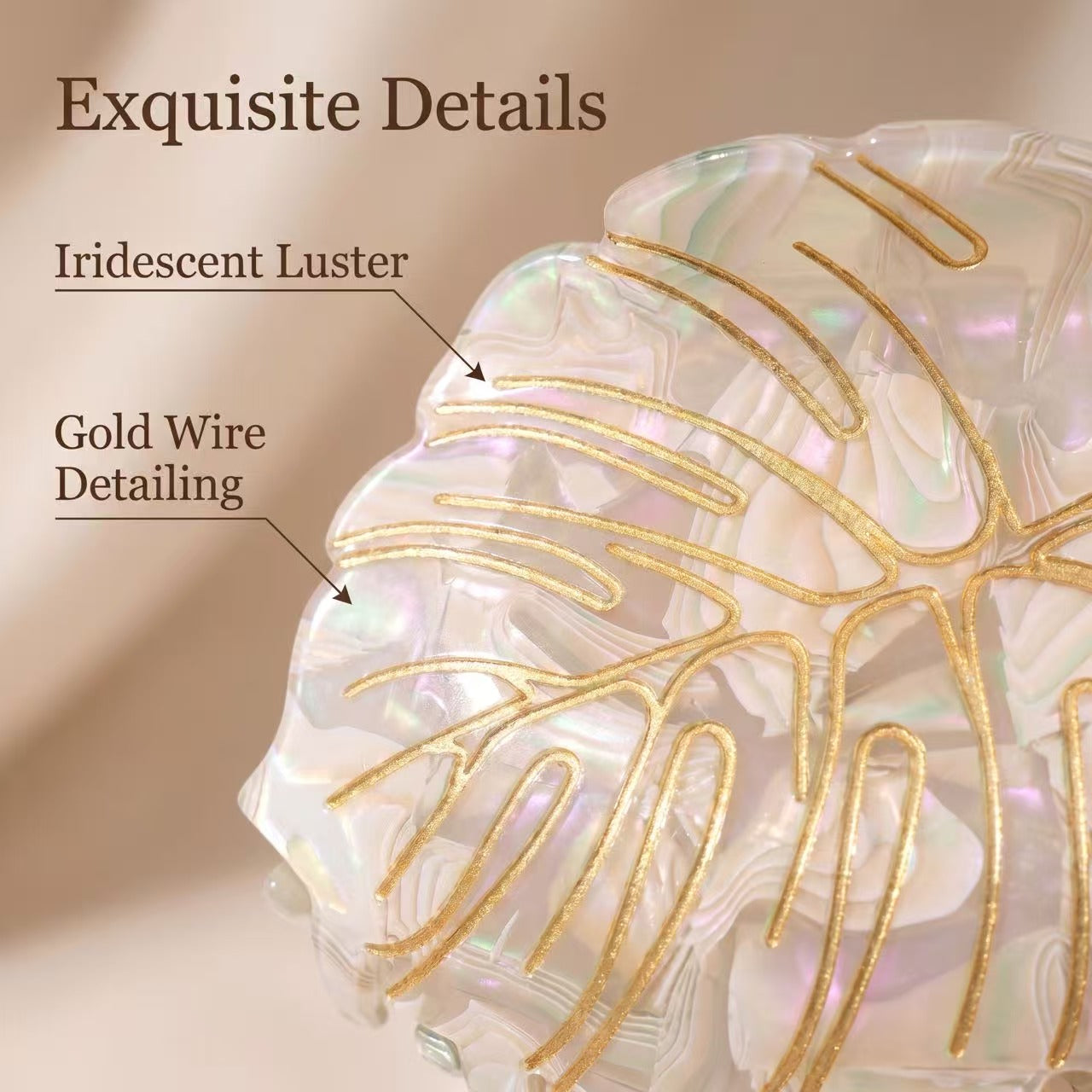 Monstera Leaf Gilded Hair Claw Clip - Aesthetic Tropical Palm Leaf Hair Jaw Clip for Women