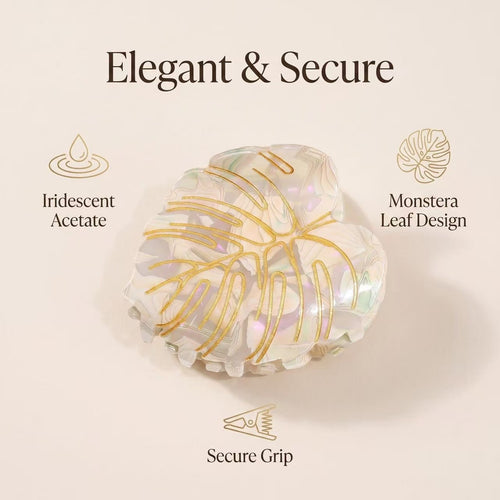 Monstera Leaf Gilded Hair Claw Clip - Aesthetic Tropical Palm Leaf Hair Jaw Clip for Women