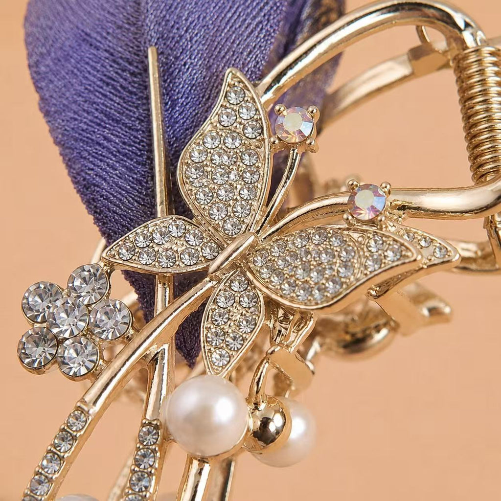 Enchanted Butterfly & Leaf Crystal Hair Claw Clip