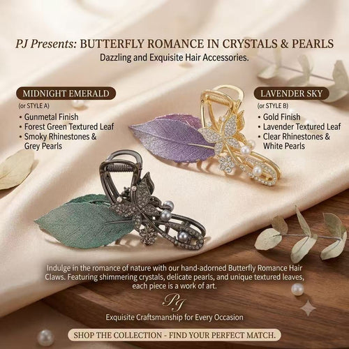 Enchanted Butterfly & Leaf Crystal Hair Claw Clip